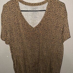 Nine West Tan and Black Patterned V-Neck Top